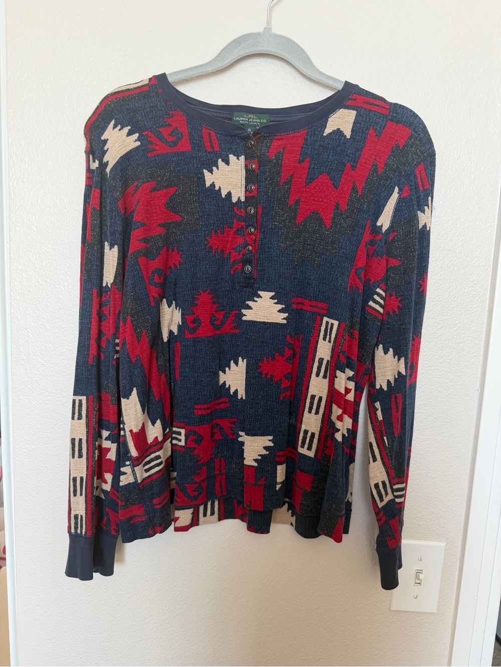 Ralph Lauren Navy Red Cream Patterned Long Sleeve Sweater - LRL